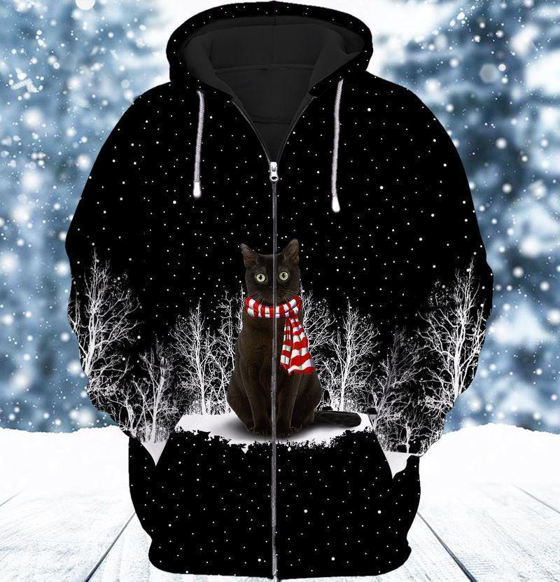 Black Cat Snow Night Hoodie For Nature Inspired Streetwear Weekend Trips And Comfort