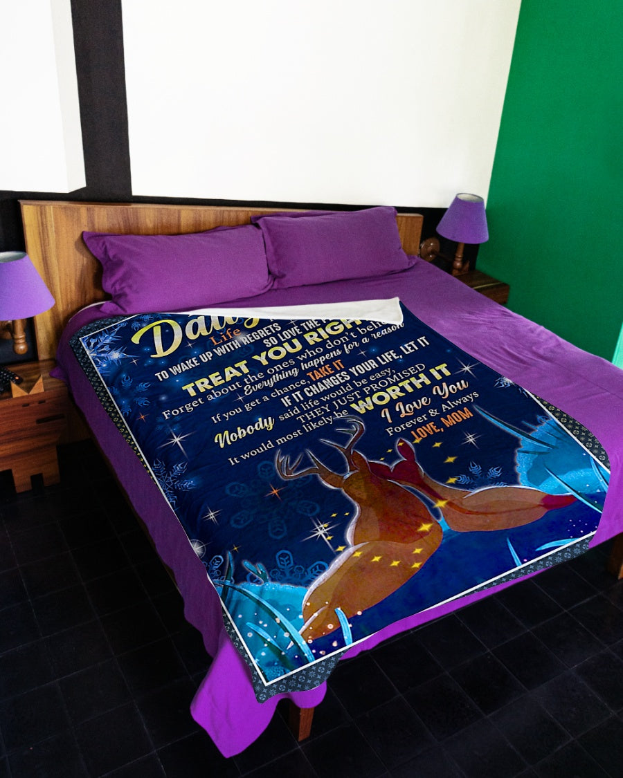 Deer Treat You Right Daughter Gift Flannel Blanket For Cozy Bedroom Sofa Decor