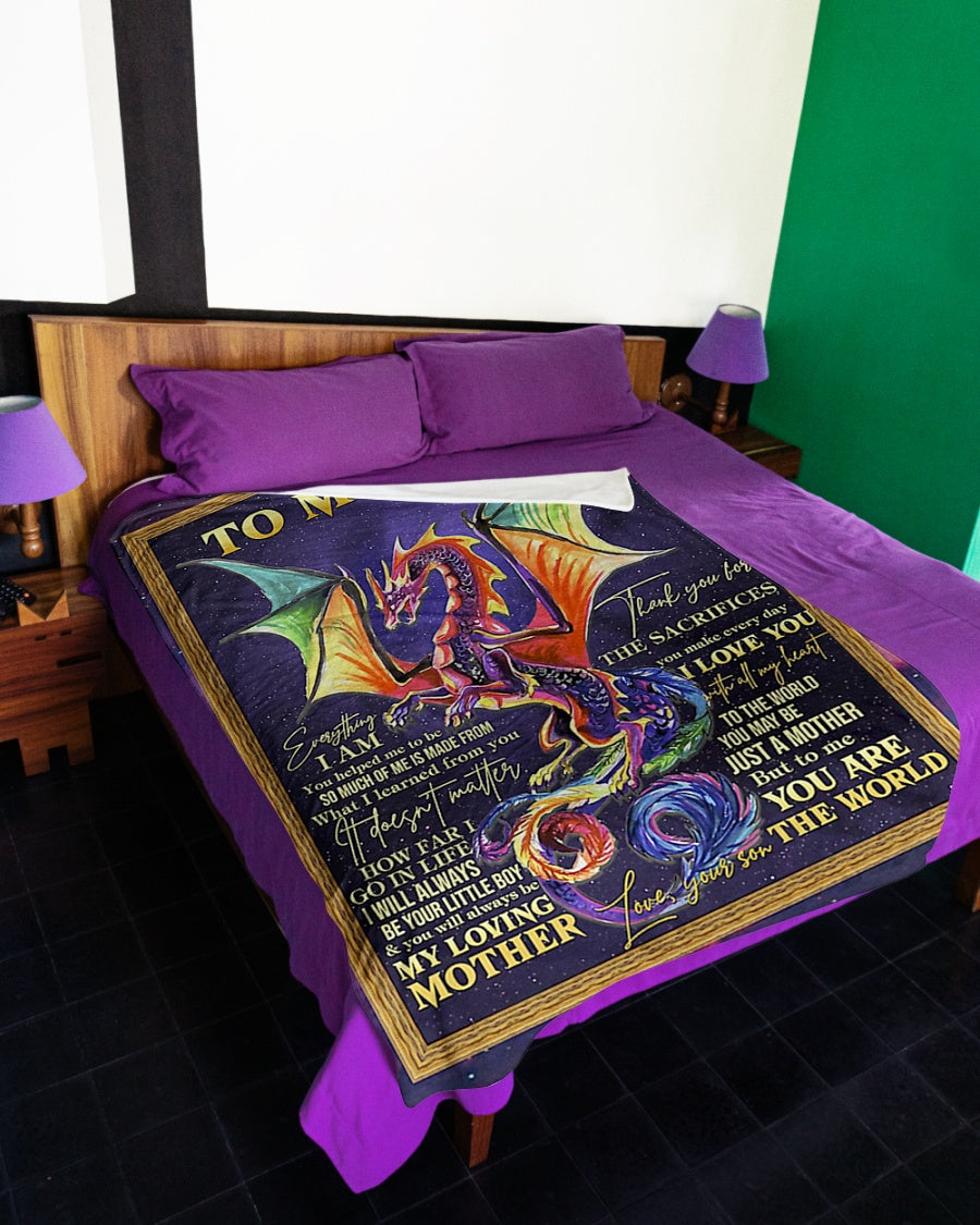 Dragon To My Mom Dragon Thank You Flannel Blanket For Cozy Bedroom Sofa Decor