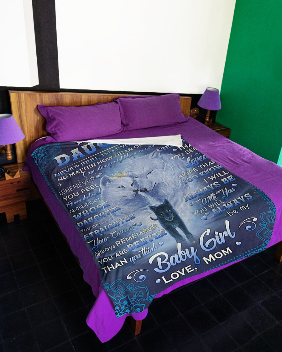 Family Never Feel That You're Alone Mom To Daughter Blue Flannel Blanket For Cozy Bedroom Sofa Decor