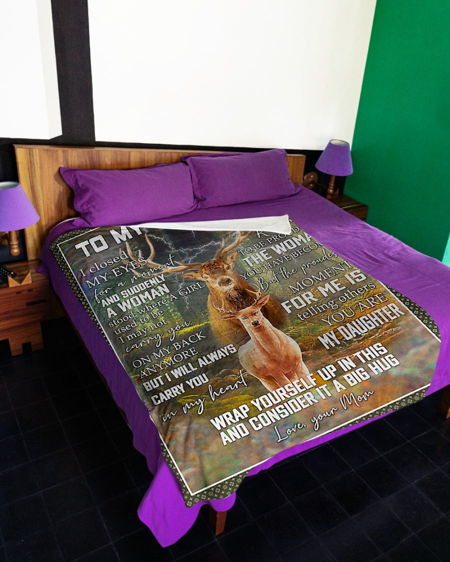 Deer Consider Big Hug Daughter Gift Flannel Blanket For Cozy Bedroom Sofa Decor