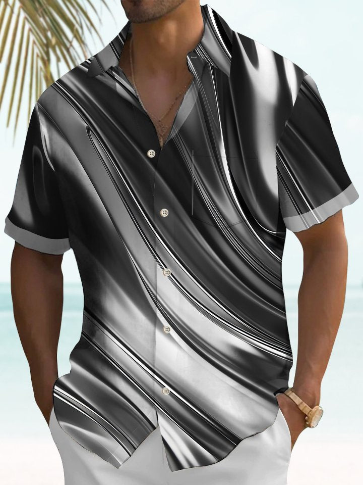 Retro 60S Gradient Line Geometric Hawaiian Shirt For Coastal Travel, Casual Events, And Comfortable Summer Wear