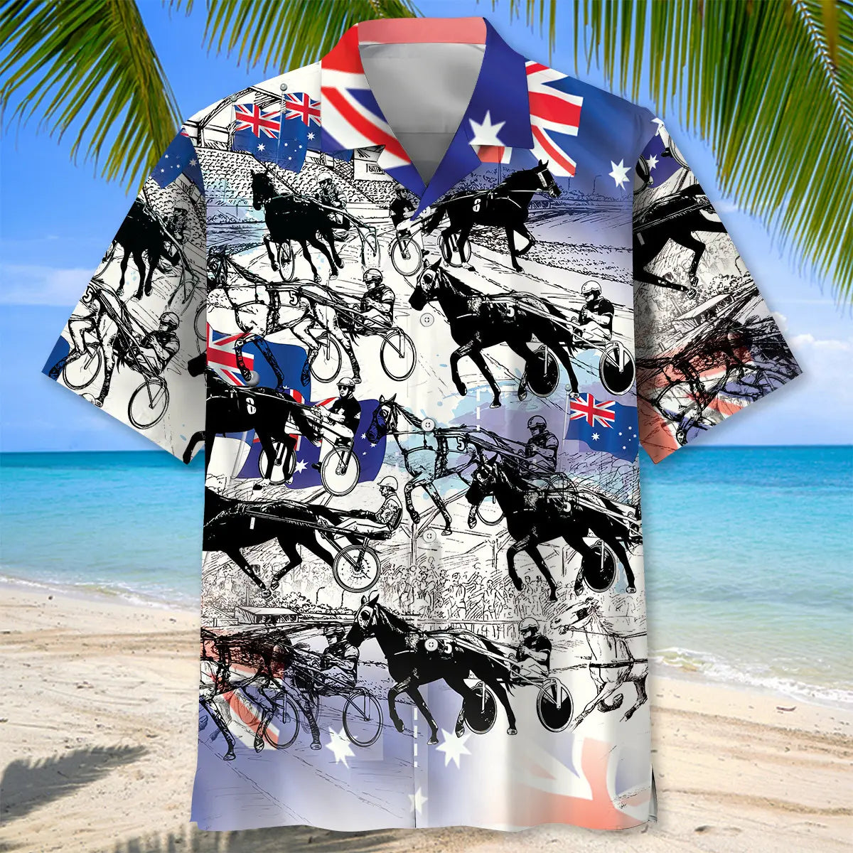 Retro Horse Harness Racing Hawaiian Shirt For Summer Vacation, Beach Travel, And Casual Wear