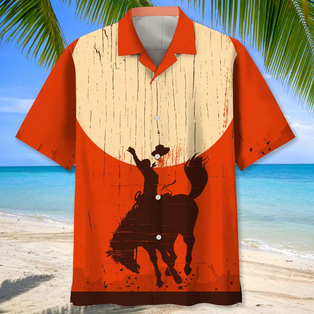 Rodeo Creative Pattern Hawaiian Shirt For Resort Trips, Coastal Parties, And Warm Weather Style