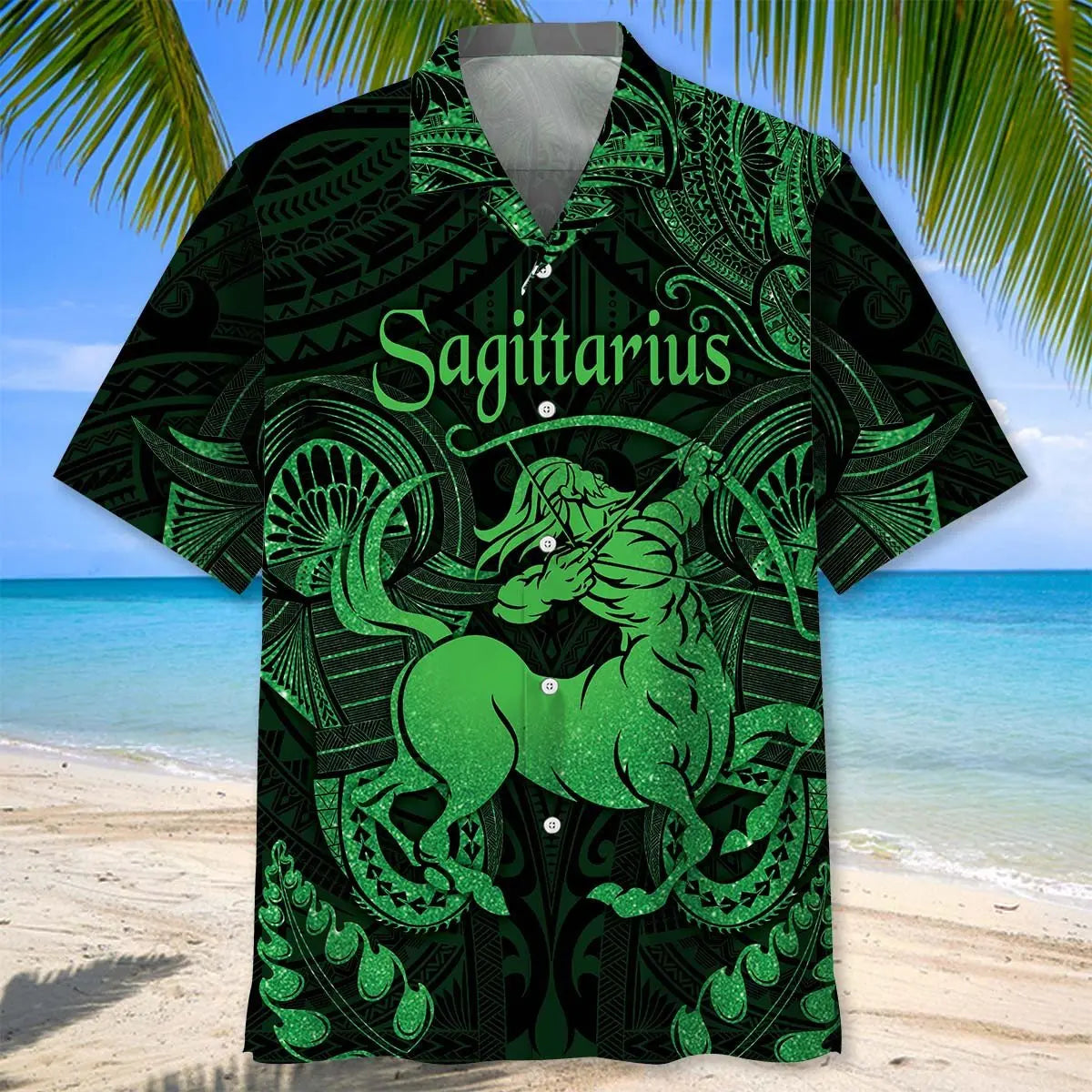 Sagittarius Zodiac Polynesian Hawaiian Shirt For Summer Vacation, Beach Travel, And Casual Wear