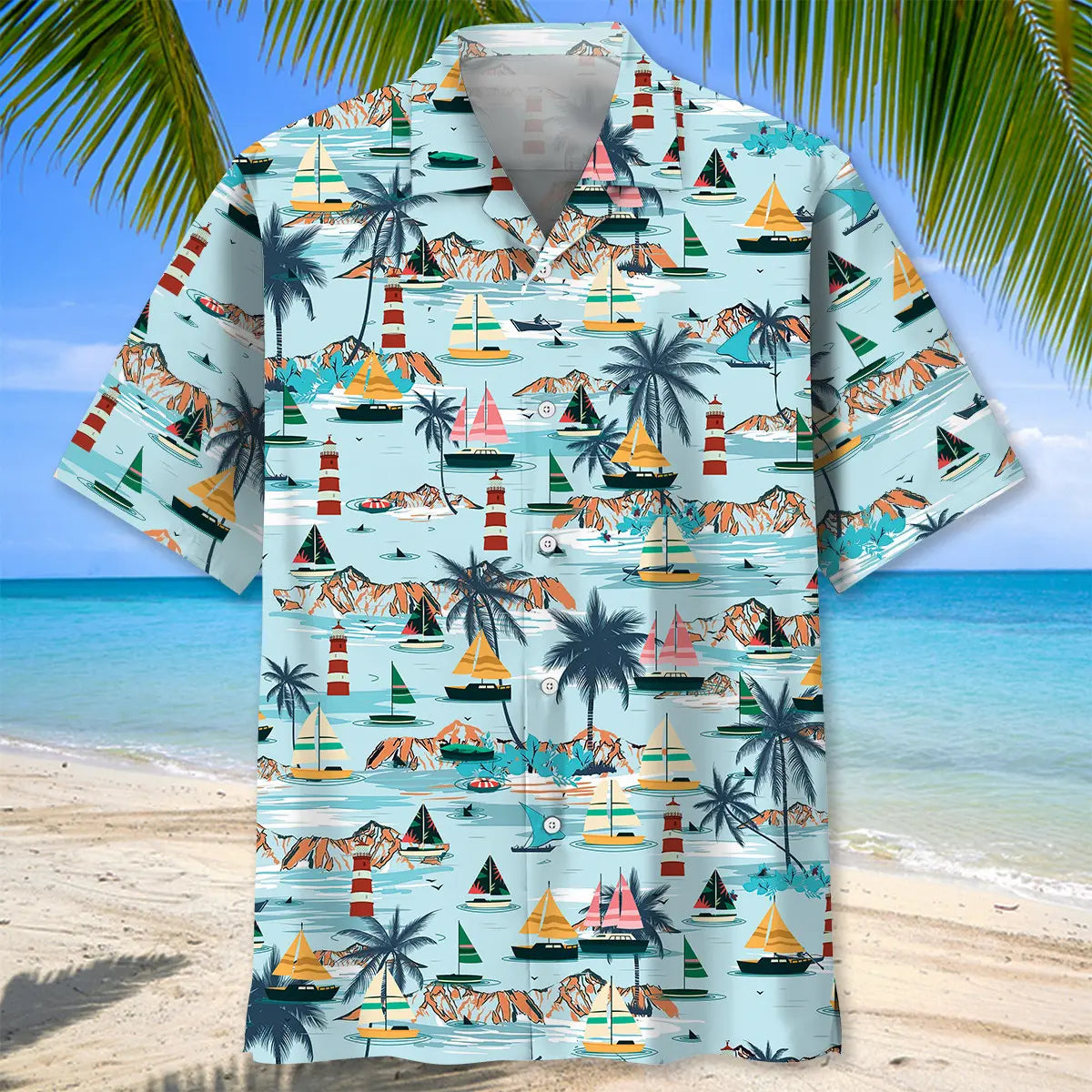 Tropical Sailboat Hawaiian Shirt For Island Getaways, Outdoor Gatherings, And Comfortable Summer Wear