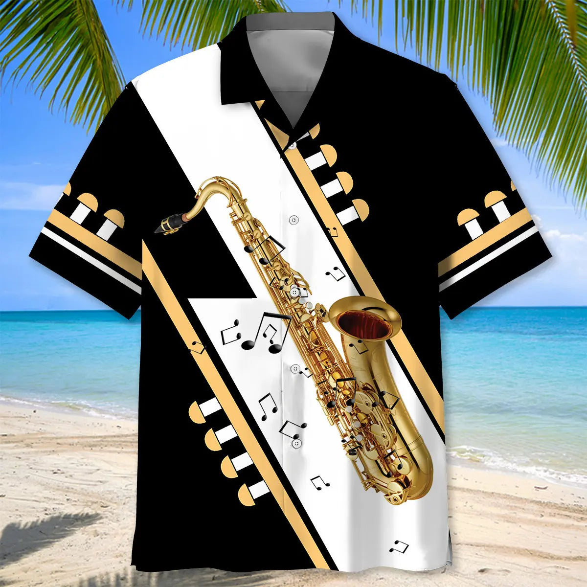 Saxophone Black White Hawaiian Shirt For Island Adventure And Outdoor Comfort