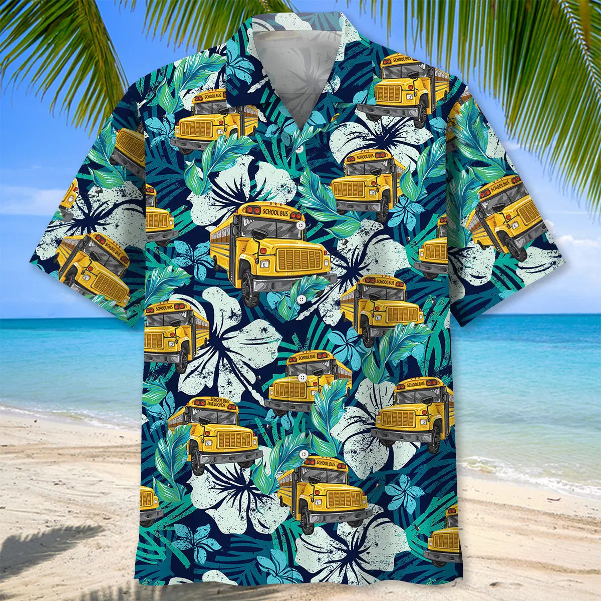Tropical School Bus Hawaiian Shirt For Resort Trips, Coastal Parties, And Warm Weather Style