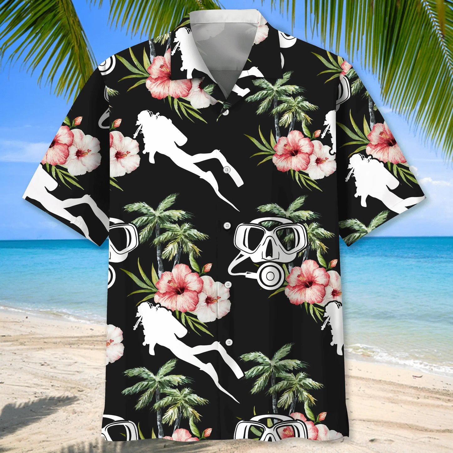 Floral Scuba Diving Nature Hawaiian Shirt For Coastal Travel, Casual Events, And Comfortable Summer Wear