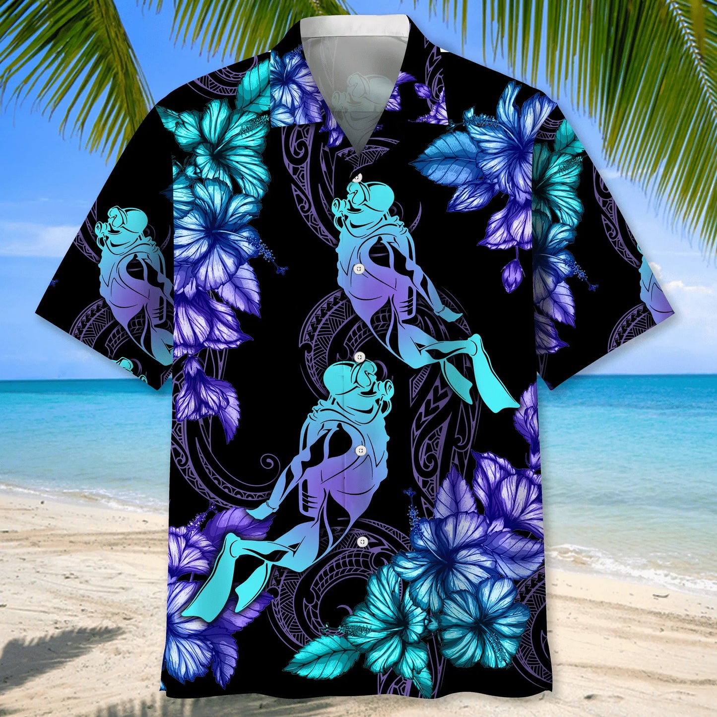 Tropical Scuba Diving Hawaiian Shirt For Coastal Travel, Casual Events, And Comfortable Summer Wear