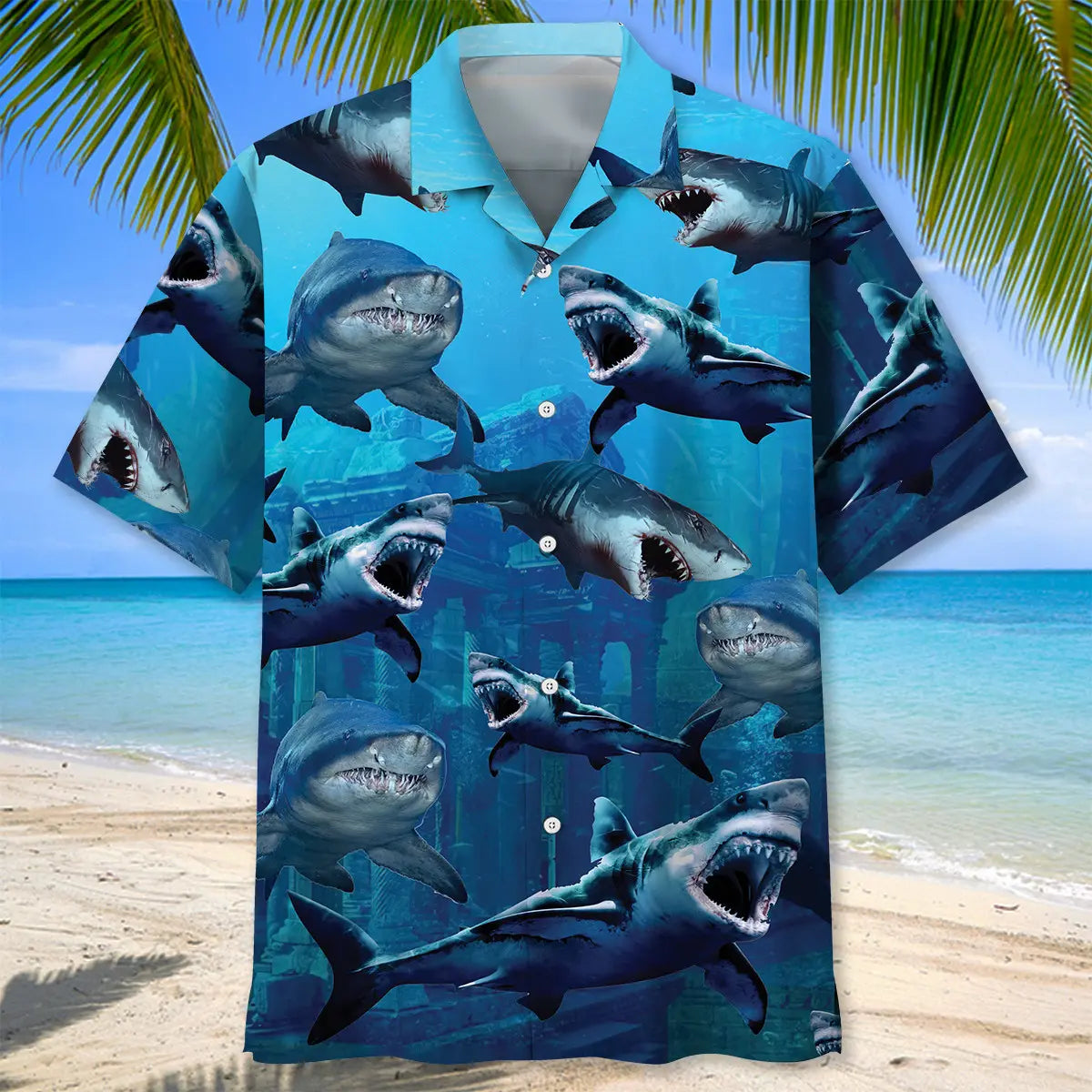 Shark Deep Sea Hawaiian Shirt For Coastal Getaways, Outdoor Gatherings, And Thoughtful Gift Giving