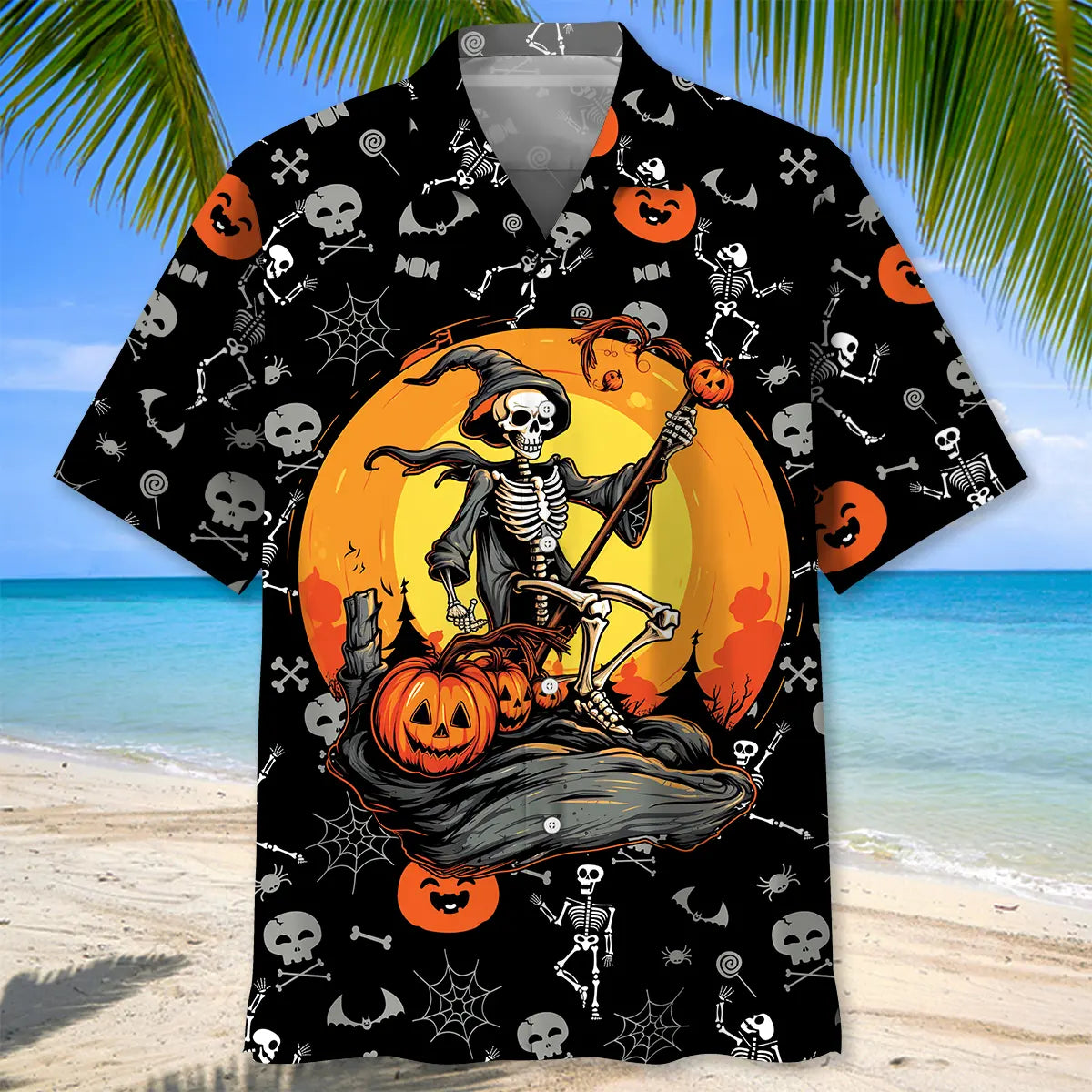 Halloween Skeleton Witch Hawaiian Shirt For Tropical Holidays, Outdoor Gatherings, And Everyday Comfort