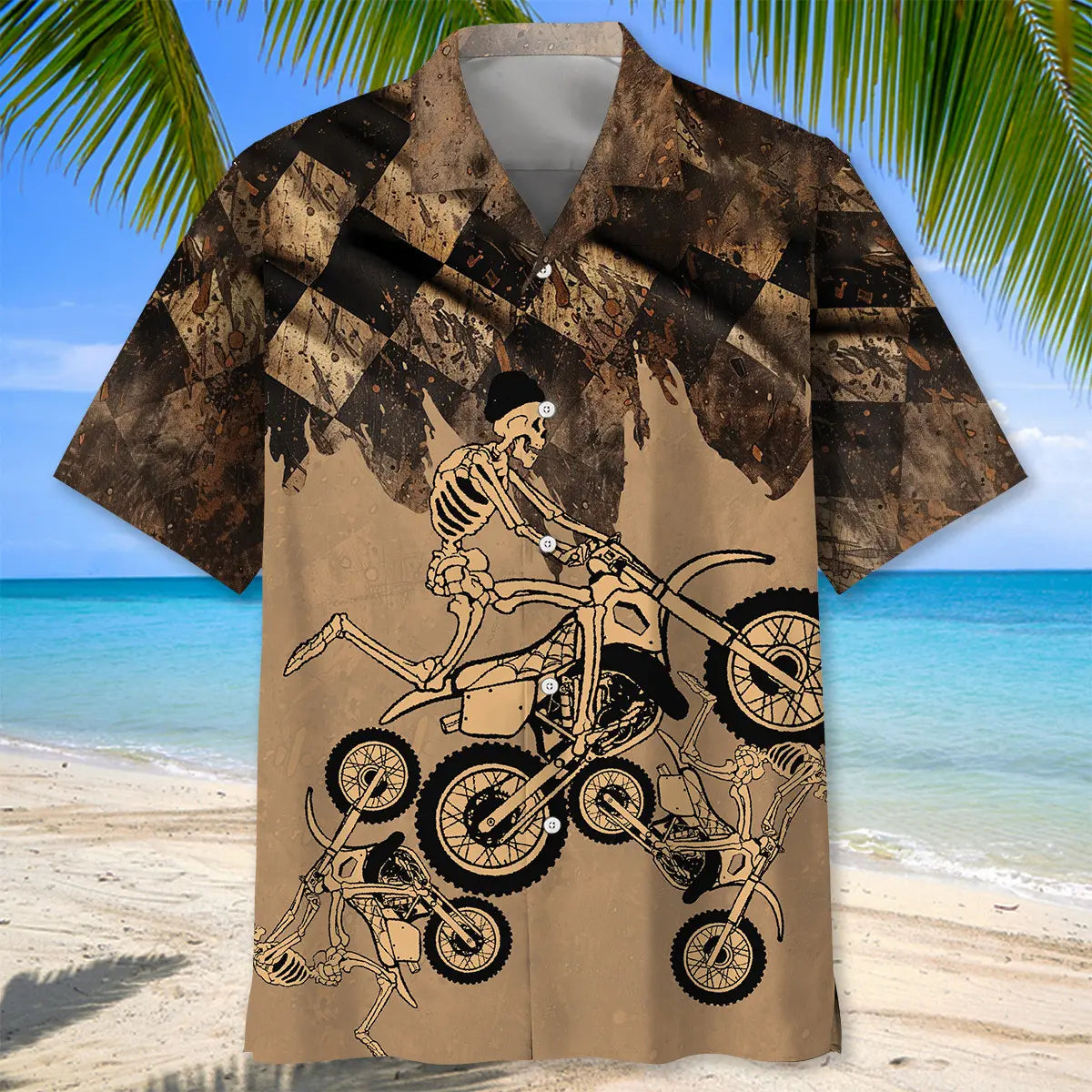 Skeletons Dirt Bike Race Hawaiian Shirt For Island Vacations, Resort Wear, And Relaxed Seasonal Style