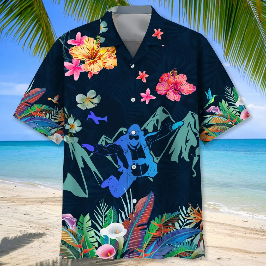 Tropical Skydiving Hawaiian Shirt For Tropical Holidays, Outdoor Gatherings, And Everyday Comfort