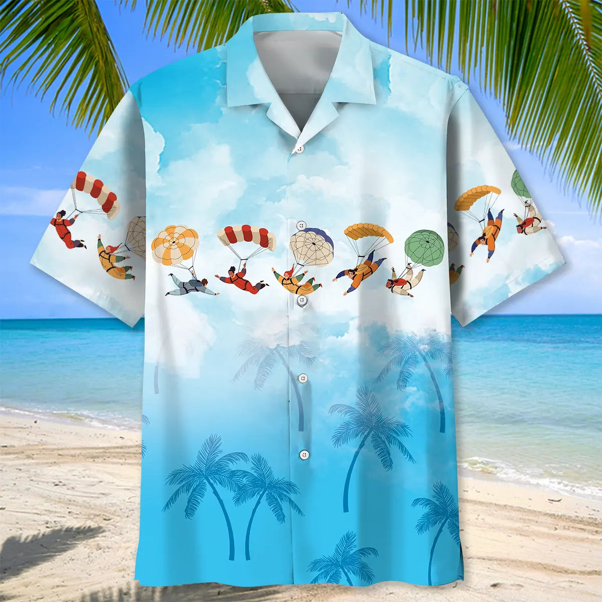 Skydiving Sky Hawaiian Shirt For Summer Vacation, Beach Travel, And Casual Wear