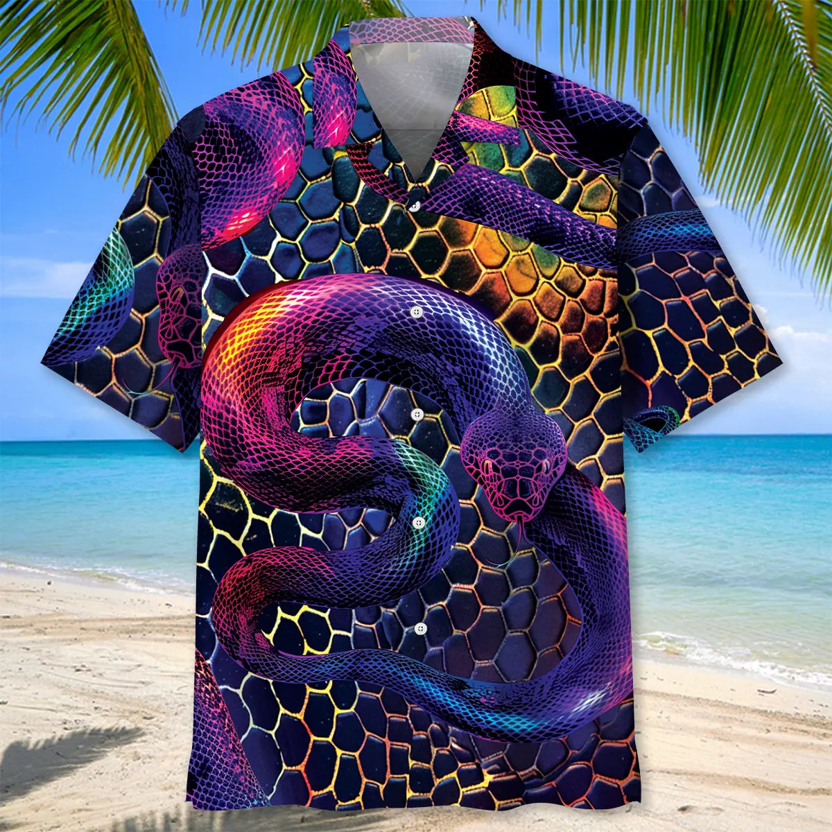 Snake Neon Hawaiian Shirt For Summer Vacation And Outdoor Comfort
