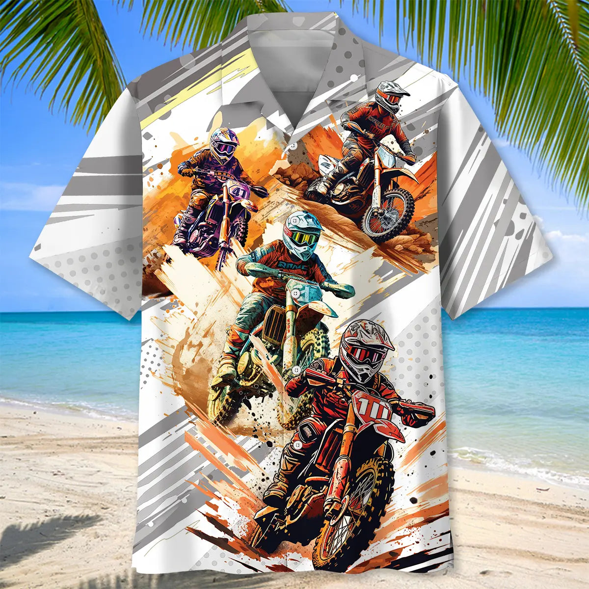 Sport Dirt Bike Racing Hawaiian Shirt For Resort Trips, Coastal Parties, And Warm Weather Style