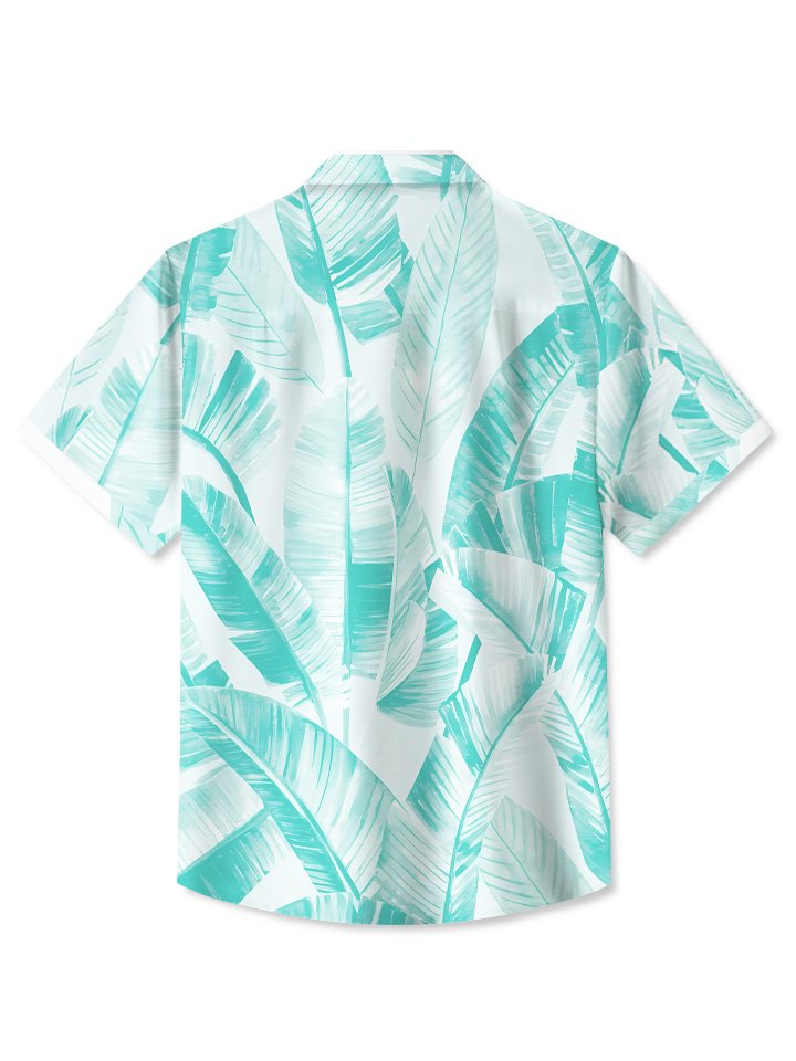 Tropical Summer Beach Leaves Gradient Vegetation Hawaiian Shirt For Summer Vacation, Beach Travel, And Casual Wear