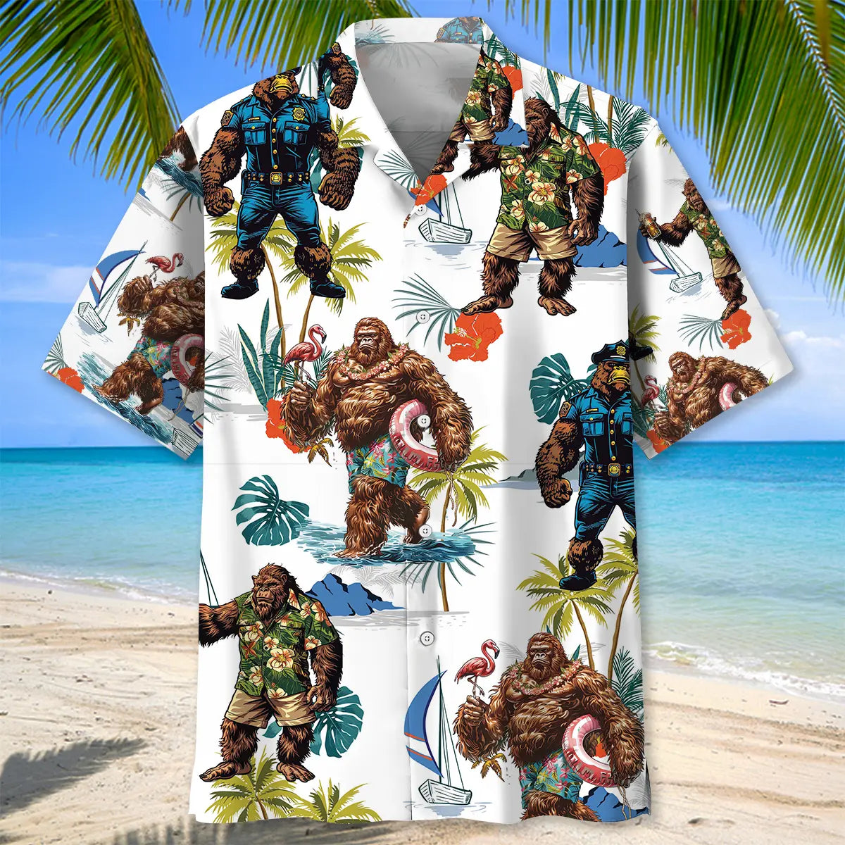 Summer Bigfoot Hawaiian Shirt For Coastal Travel, Casual Events, And Comfortable Summer Wear
