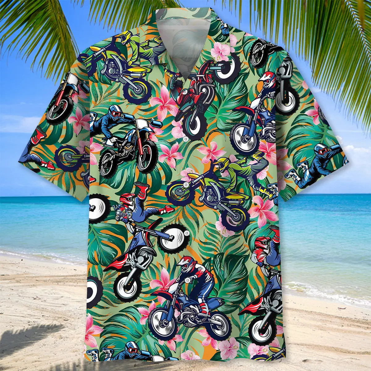 Summer Dirt Bike Hawaiian Shirt For Island Vacations, Resort Wear, And Relaxed Seasonal Style