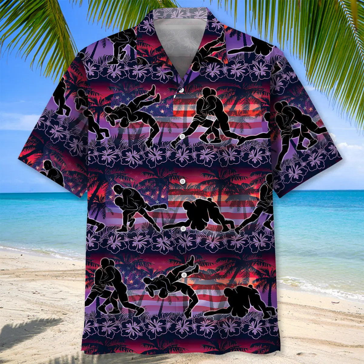 Sunset Wrestling Hawaiian Shirt For Tropical Holidays, Outdoor Gatherings, And Everyday Comfort