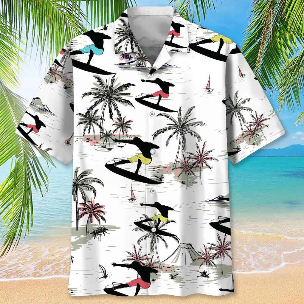 Surfing Coconut Hawaiian Shirt For Coastal Travel, Casual Events, And Comfortable Summer Wear