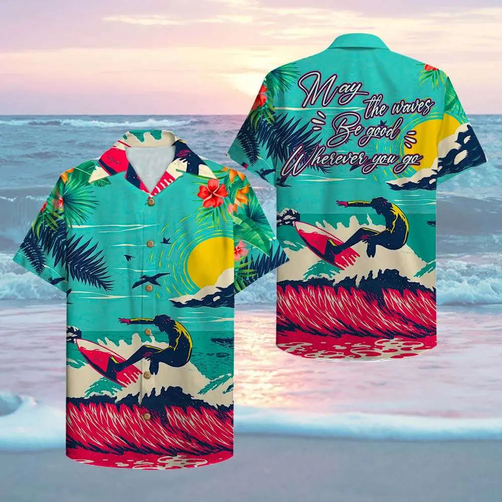 Island Surfing Waves Aloha Hawaiian Shirt For Tropical Holidays, Outdoor Gatherings, And Everyday Comfort