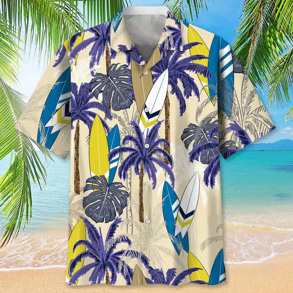 Surfing Palm Hawaiian Shirt For Beach Days, Weekend Events, And Thoughtful Gift Giving