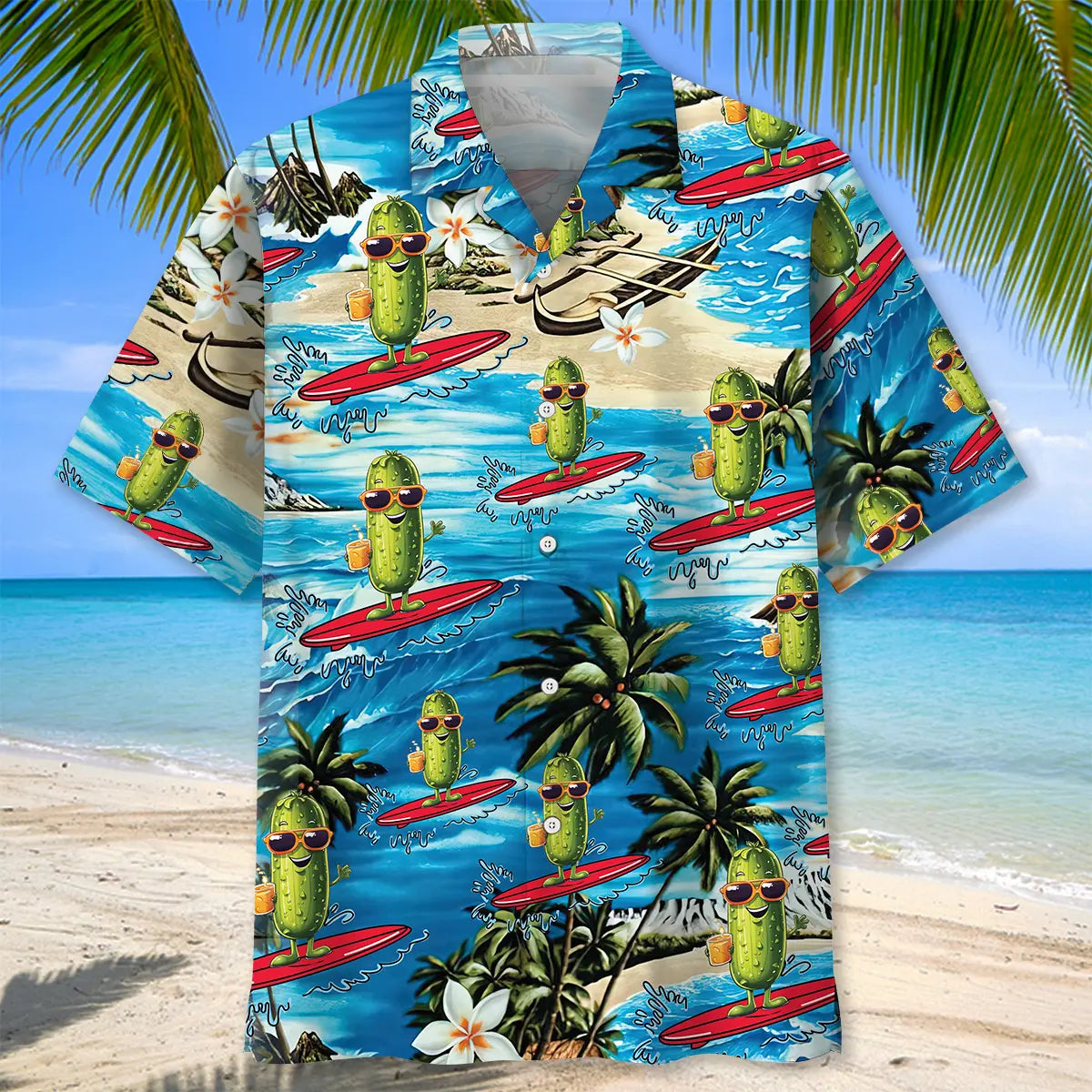 Surfing Pickle Hawaiian Shirt For Island Vacations, Resort Wear, And Relaxed Seasonal Style