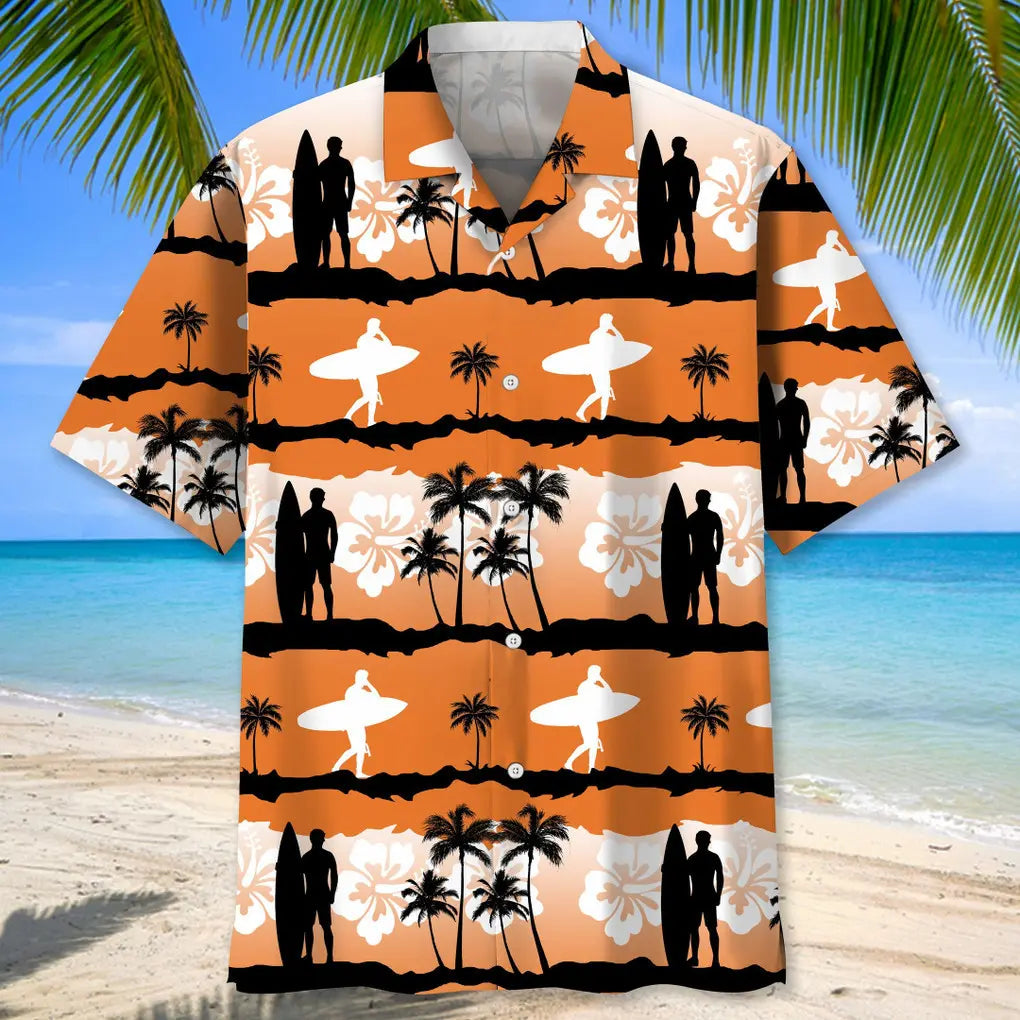 Surfing Sunset Hawaiian Shirt For Island Vacations, Resort Wear, And Relaxed Seasonal Style