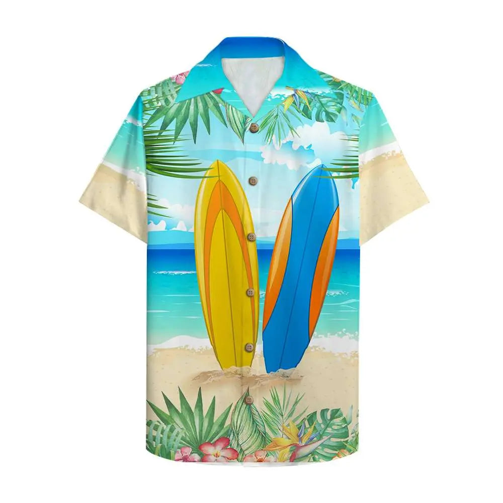 Island Cute Surfing Unique Special Palm Beach Pattern Hawaiian Shirt For Summer Vacation, Beach Travel, And Casual Wear