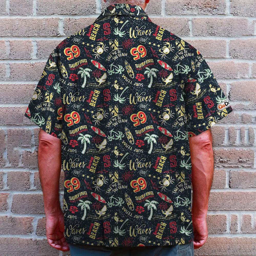 Island Summer Cute Surfing Aloha Surf Beach Cartoon Hawaiian Shirt For Summer Vacation, Beach Travel, And Casual Wear