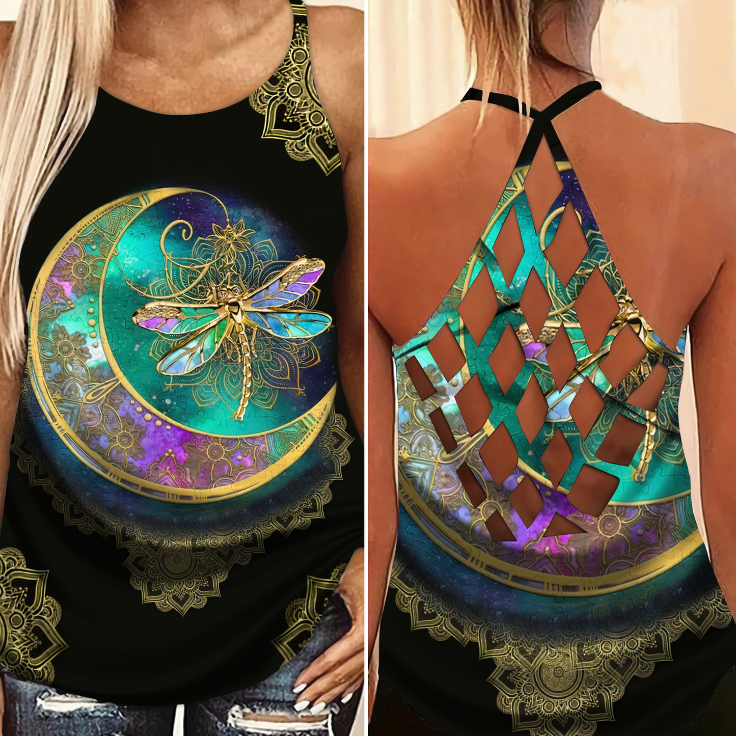 Dragonfly Sky Freedom Hollow Tank Top For Yoga Practice And Summer Outings