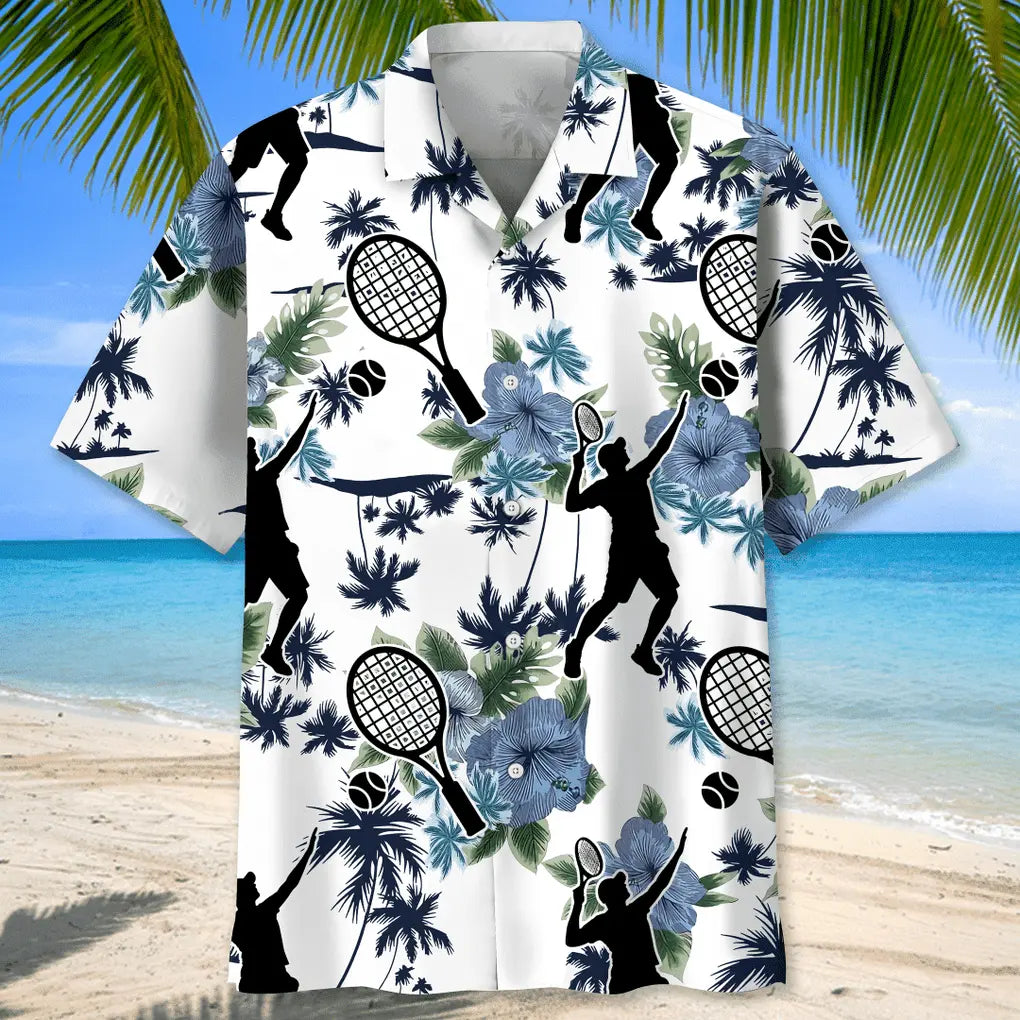 Tennis White Nature Hawaiian Shirt For Resort Trips, Coastal Parties, And Warm Weather Style