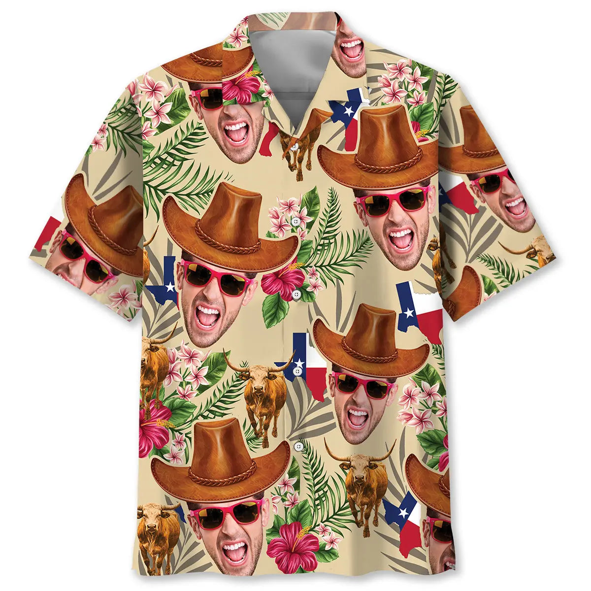 Texas Cowboy Personalized Photo Hawaiian Shirt For Coastal Travel, Casual Events, And Comfortable Summer Wear
