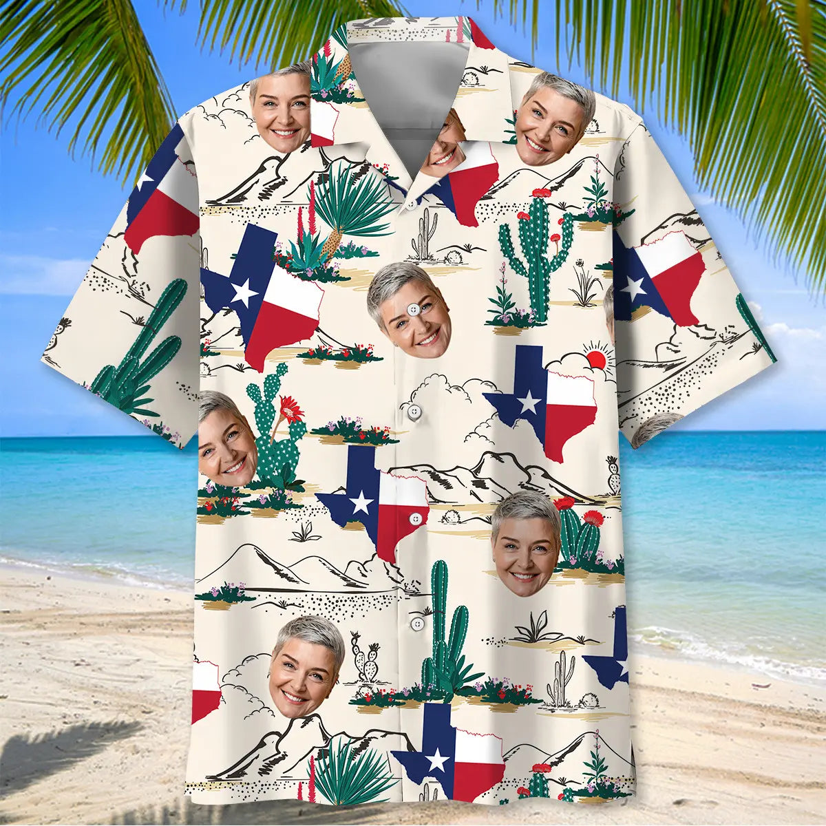 Texas Desert Personalized Photo Face Hawaiian Shirt For Tropical Holidays, Outdoor Gatherings, And Everyday Comfort