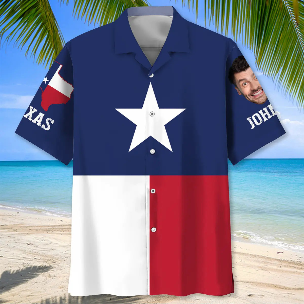 Lone Star Heritage Custom Personalized Photo Hawaiian Shirt For Summer Vacation, Beach Travel, And Casual Wear