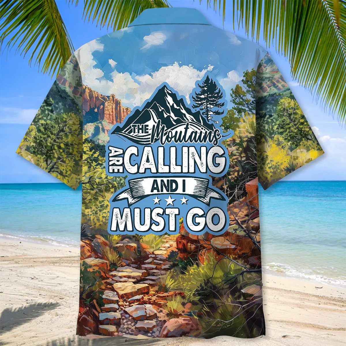 Mountain Adventure Hawaiian Shirt For Tropical Holiday, Island Adventure, And Vacation Outfit