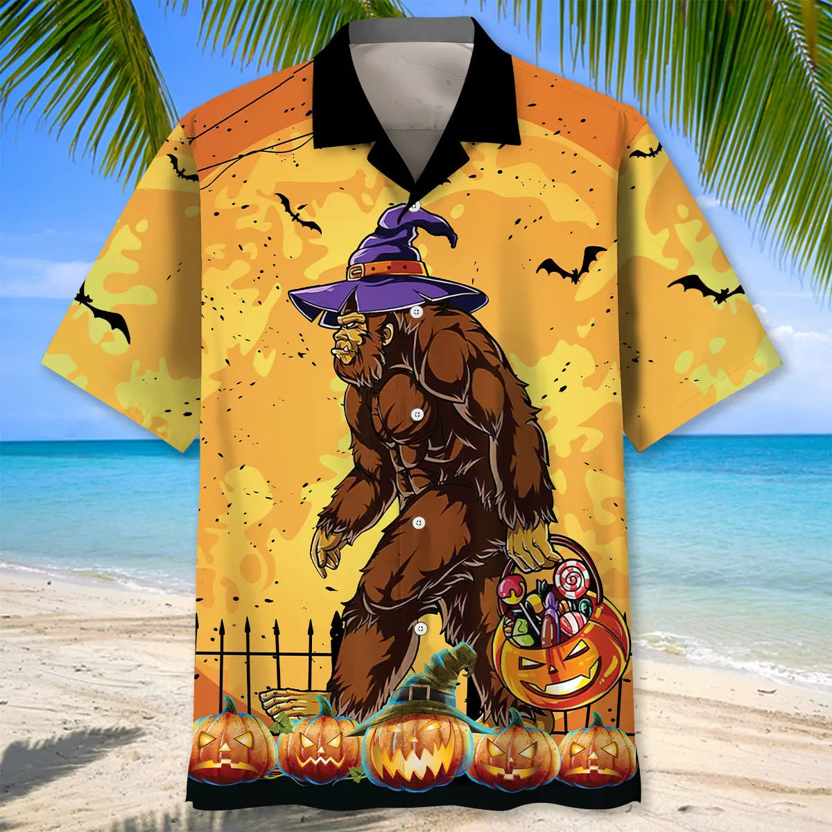 Halloween Human Costume Bigfoot Hawaiian Shirt For Autumn Gatherings, Coastal Outings, And Playful Holiday Style