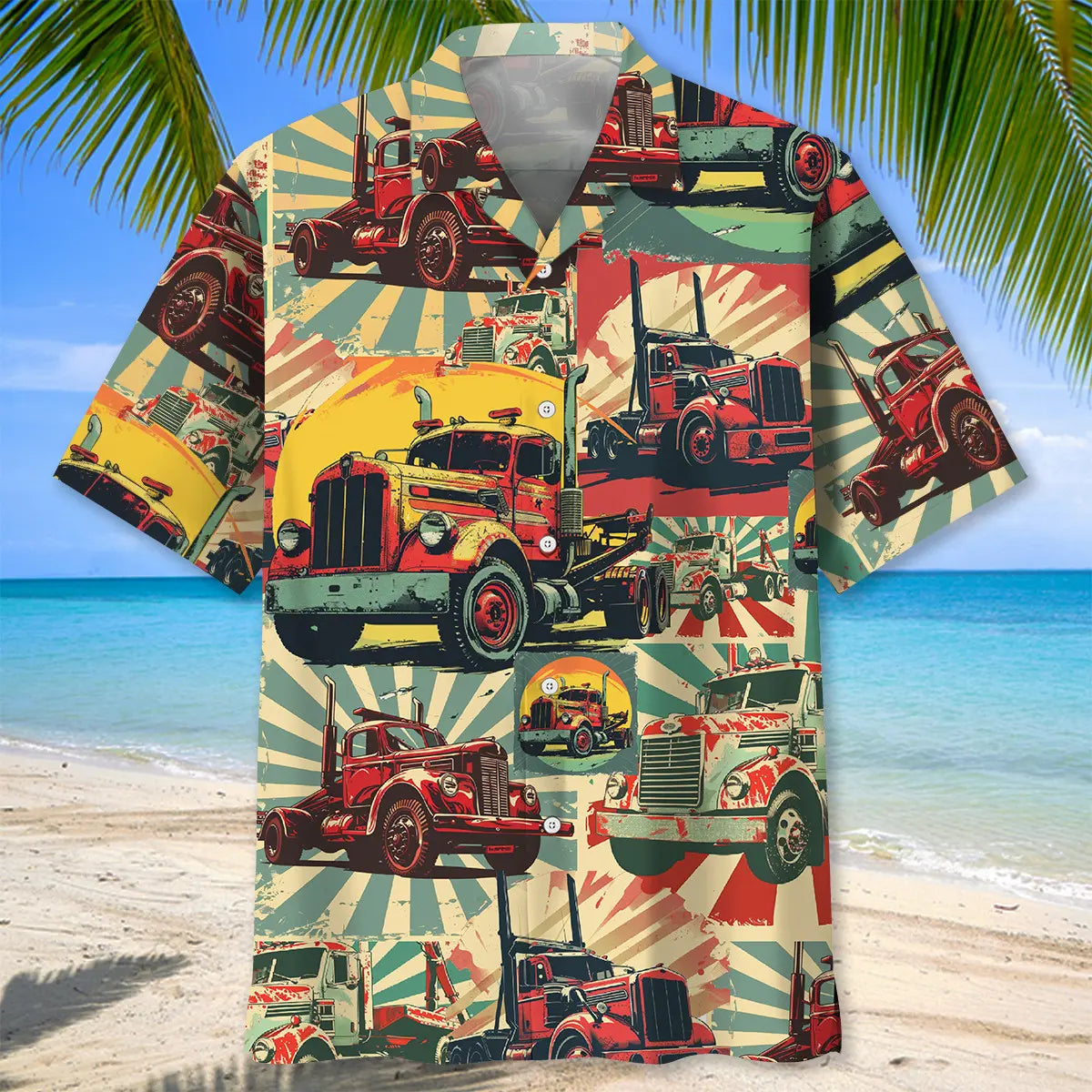 Tow Truck Retro Hawaiian Shirt For Outdoor Event, Warm Weather Outing, And Everyday Comfort