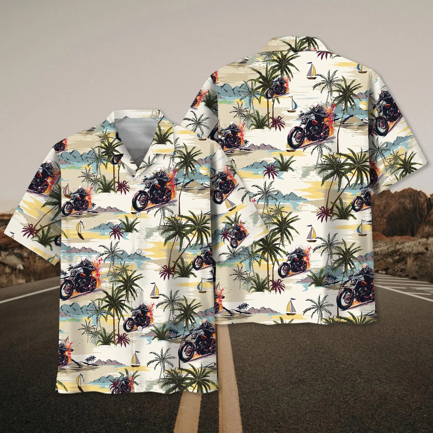 Tropical Biker Hawaiian Shirt For Island Vacations, Resort Wear, And Relaxed Seasonal Style