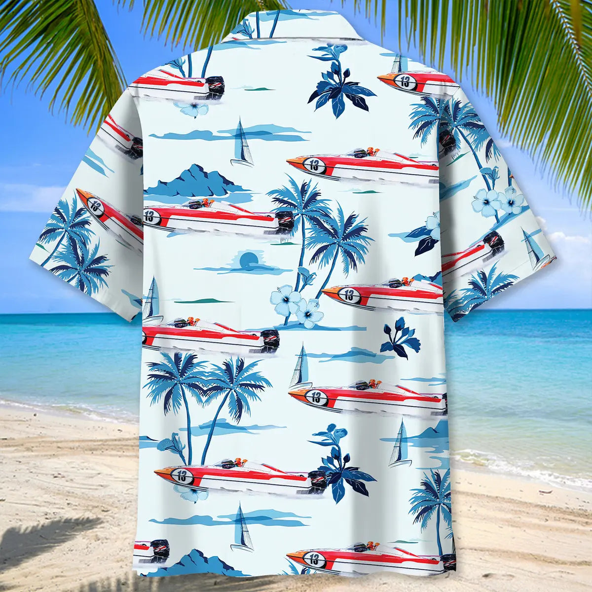 Tropical Boat Racing Hawaiian Shirt For Weekend Escape, Beach Party, And Warm Weather Fashion