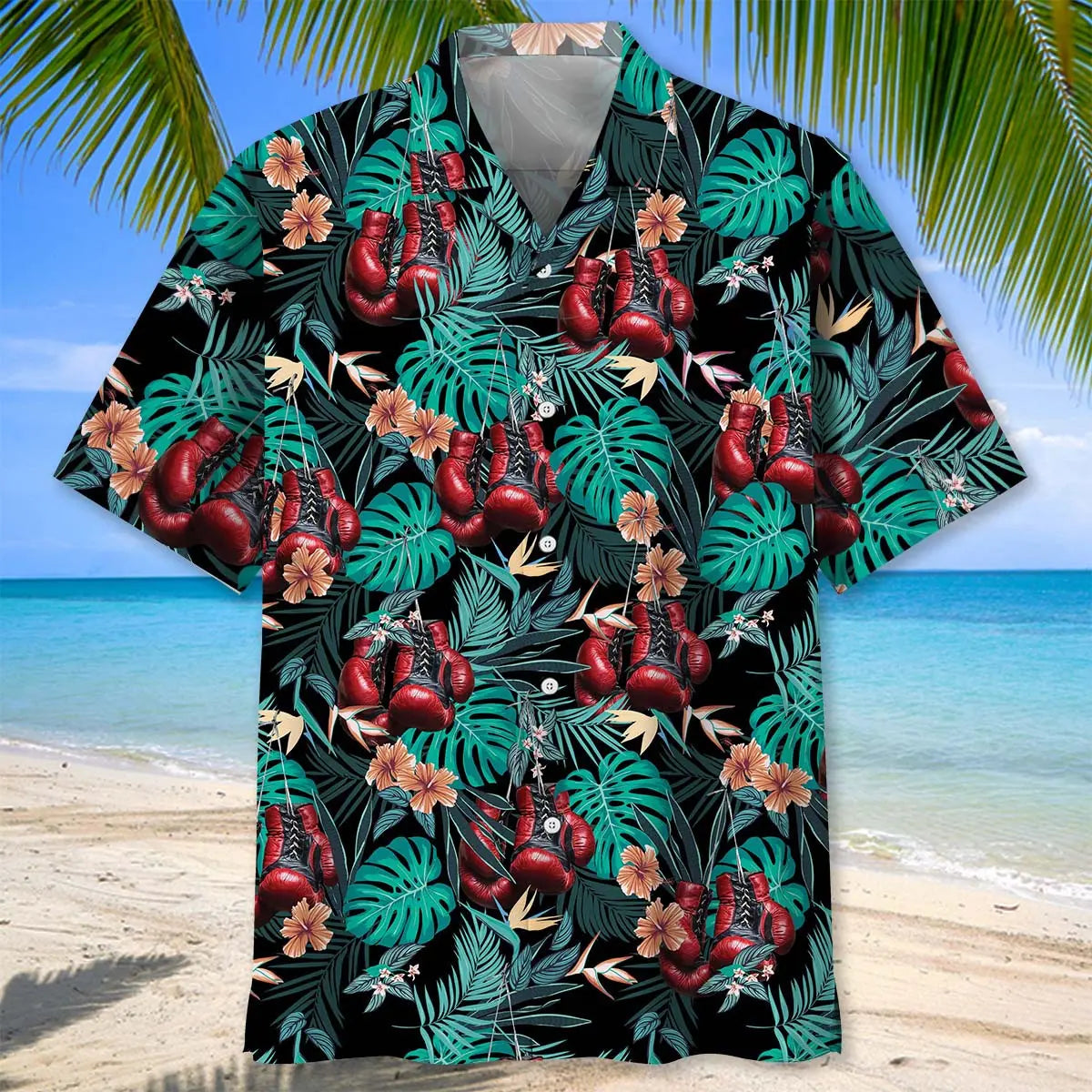 Tropical Boxing Gloves Hawaiian Shirt For Tropical Holidays, Resort Trips, And Relaxed Coastal Style