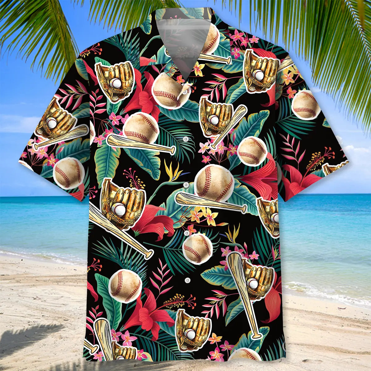 Floral Tropical Baseball Gloves Hawaiian Shirt For Tropical Holidays, Outdoor Gatherings, And Everyday Comfort