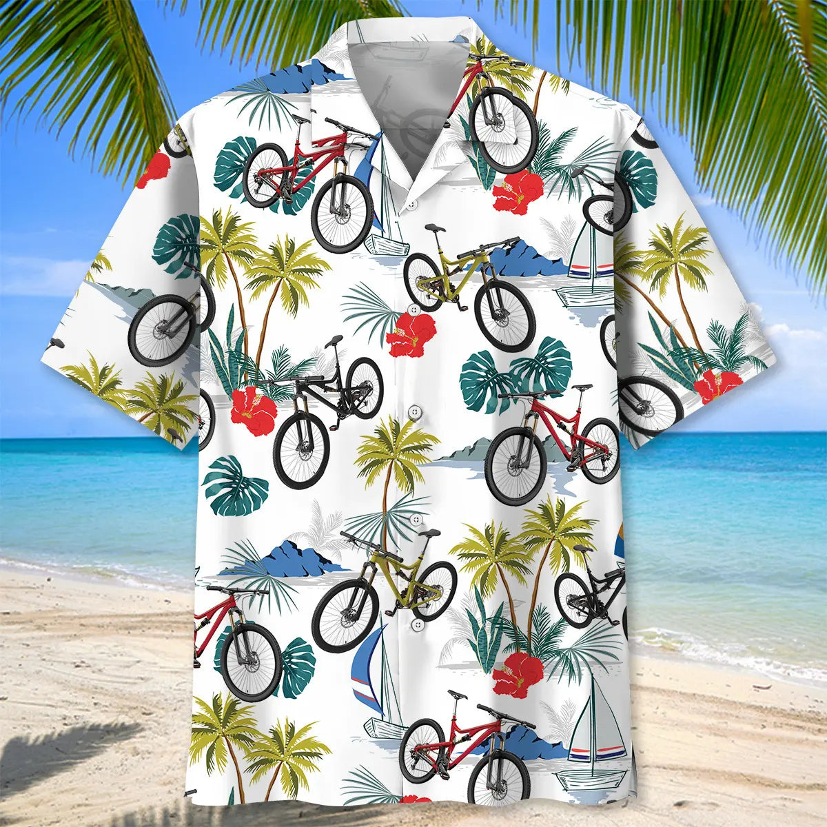 Tropical Mountain Bike Hawaiian Shirt For Island Getaways, Outdoor Gatherings, And Comfortable Summer Wear