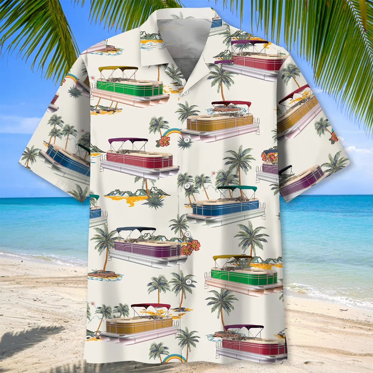 Tropical Palm Tree Pontoon Hawaiian Shirt For Island Getaway, Summer Gathering, And Travel Ready Style