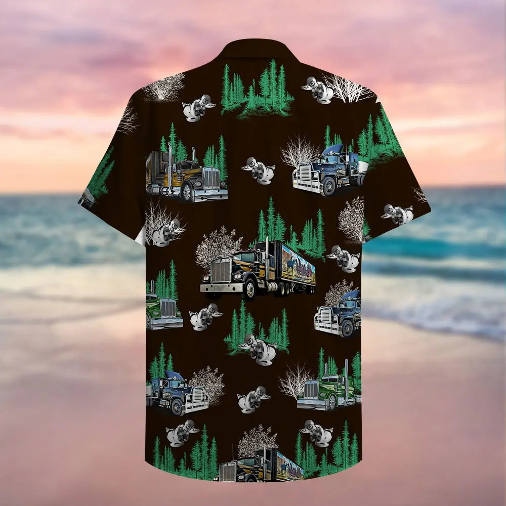 Island Trucker Aloha Semitruck Pattern Hawaiian Shirt For Beach Days, Coastal Adventures, And Thoughtful Gift Giving