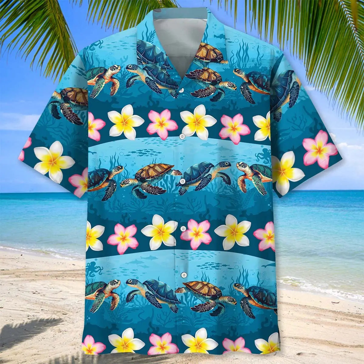 Tropical Turtle Under Sea Hawaiian Shirt For Summer Vacation, Beach Travel, And Casual Wear
