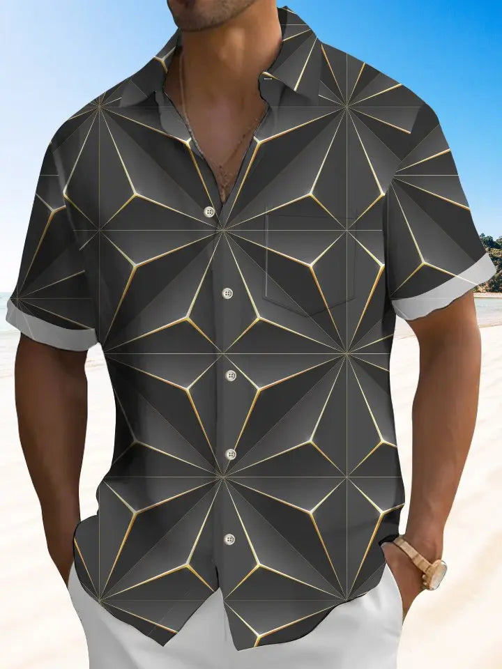 Vintage Gradient Geometric Hawaiian Shirt For Island Vacations, Resort Wear, And Relaxed Seasonal Style