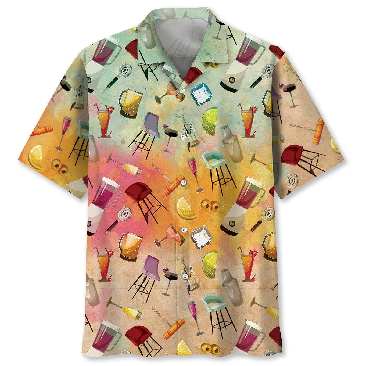 Vintage Bartender Set Hawaiian Shirt For Tropical Holidays, Outdoor Gatherings, And Everyday Comfort